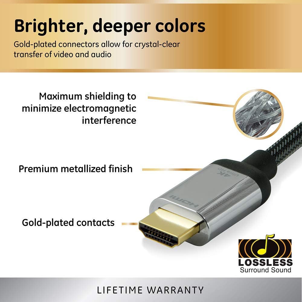 GE UltraPro 6ft. 4K HDMI Cable with Ethernet, Black