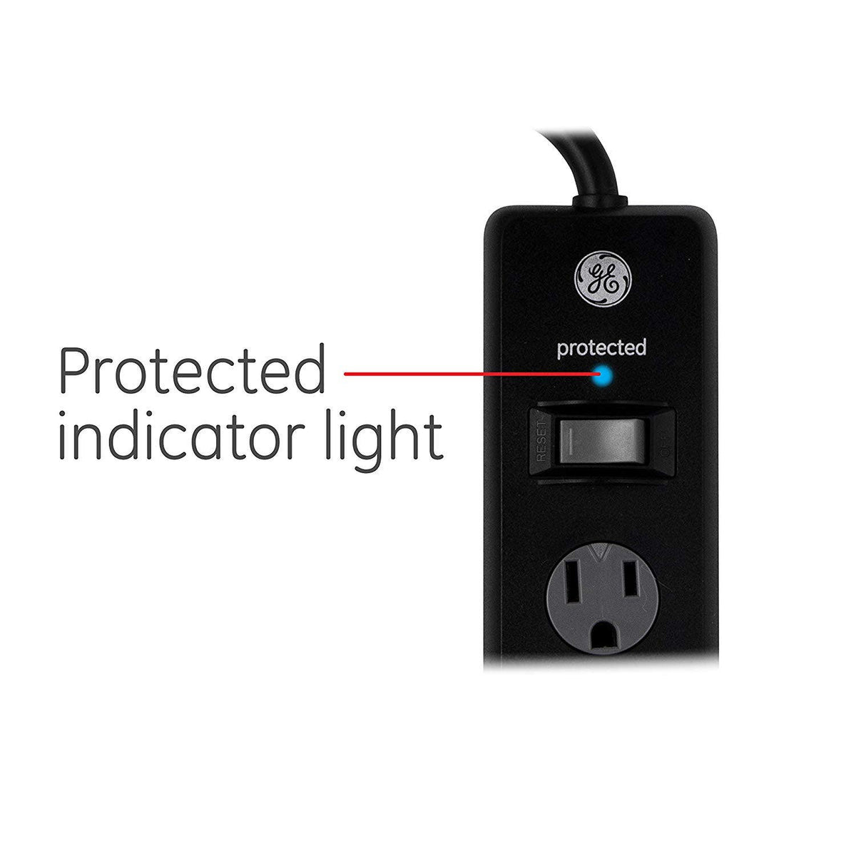 GE 6-Outlet 4ft. Surge Protector with Twist-to-Close Safety Covers, Black