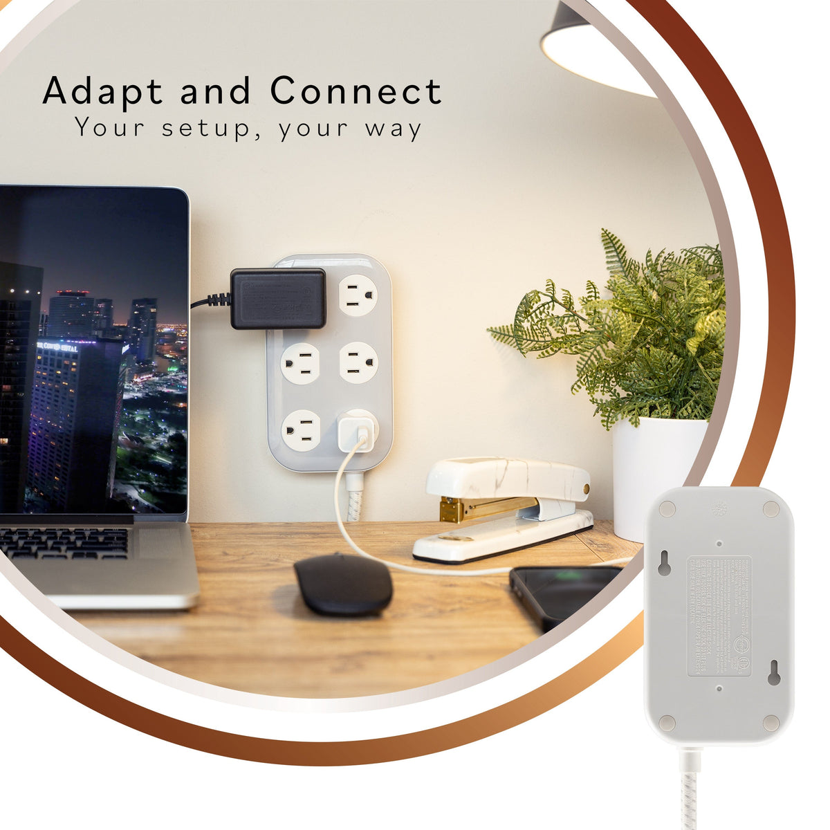 Cordinate ADAPT 6-Outlet 8ft. Braided Extension Cord With Surge Protection, Cream/Gray