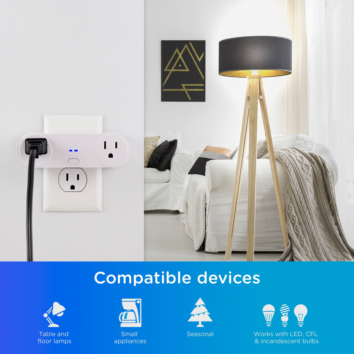 Enbrighten VIBE Plug-In 2-Outlet WiFi Smart Switch, White
