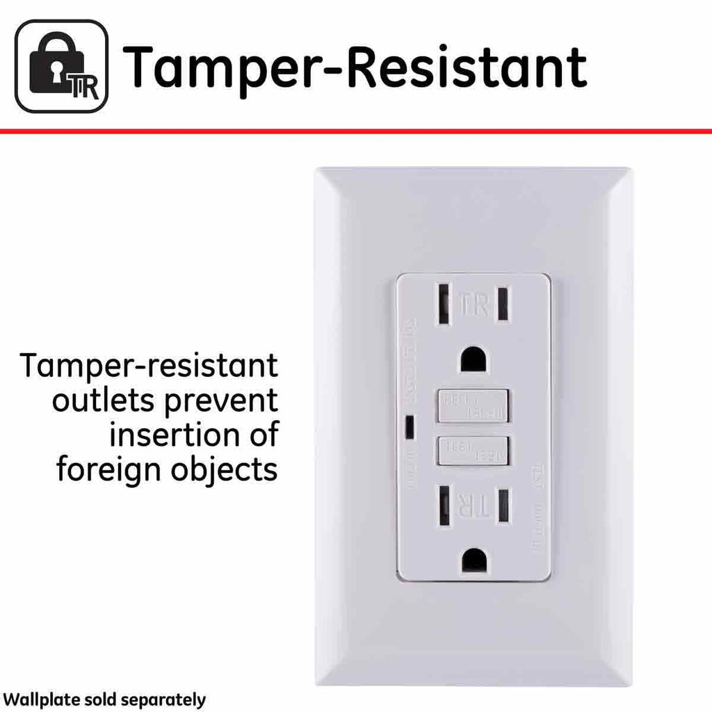 GE GFCI Tamper Resistant Receptacle with LED Indicator, White