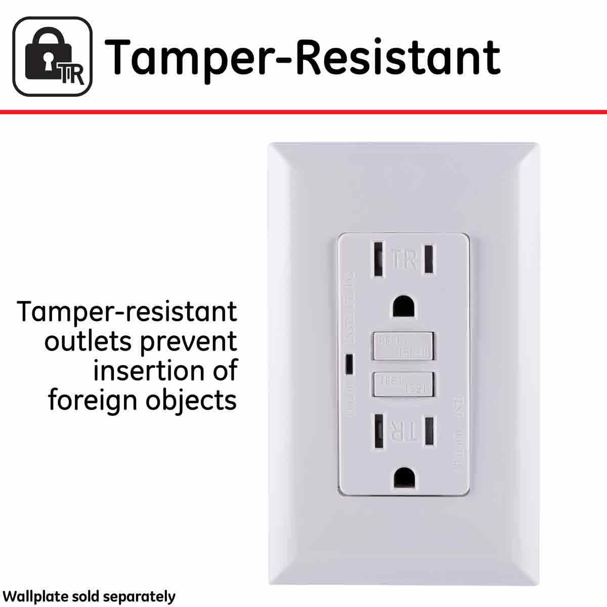 GE GFCI Tamper Resistant Receptacle with LED Indicator, White