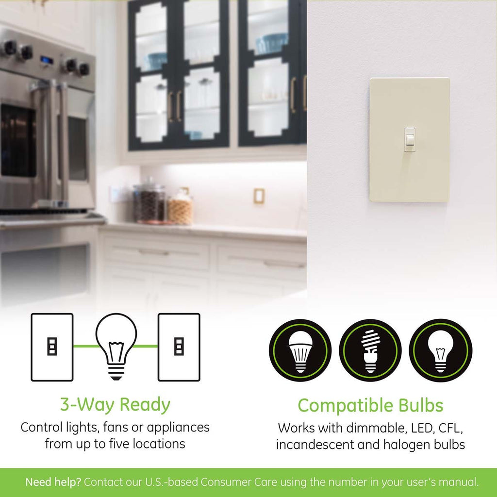 Enbrighten Z-Wave In-Wall Smart Toggle Switch with QuickFit™ and SimpleWire™, Light Almond