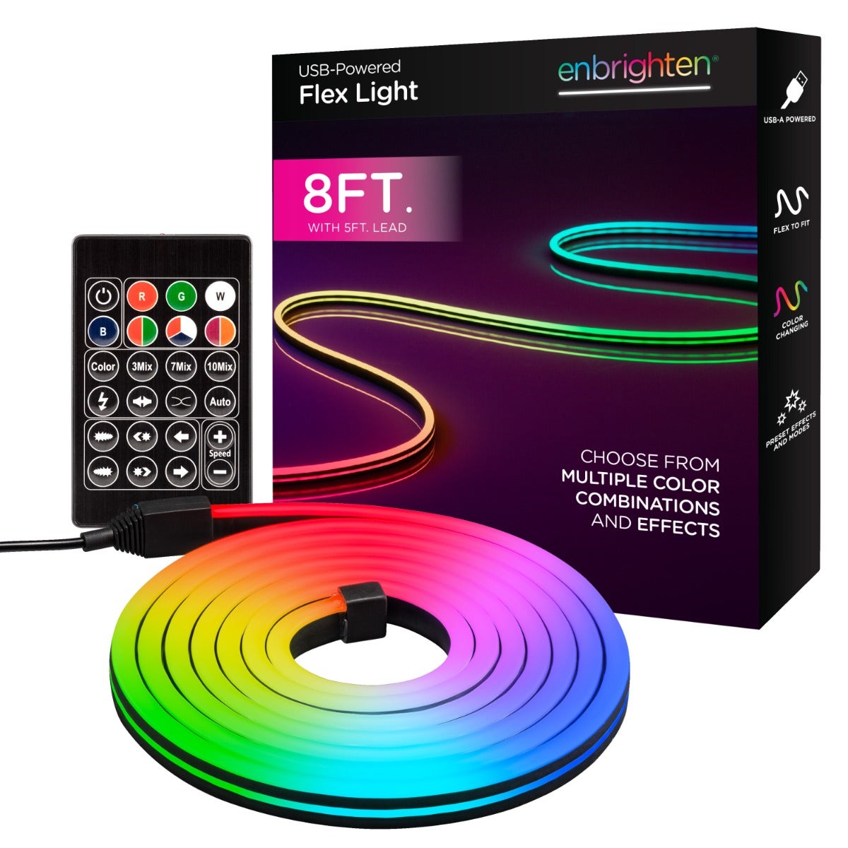 Enbrighten Indoor USB-Powered Color-Changing LED Flex Light with Remote, 8ft., Black
