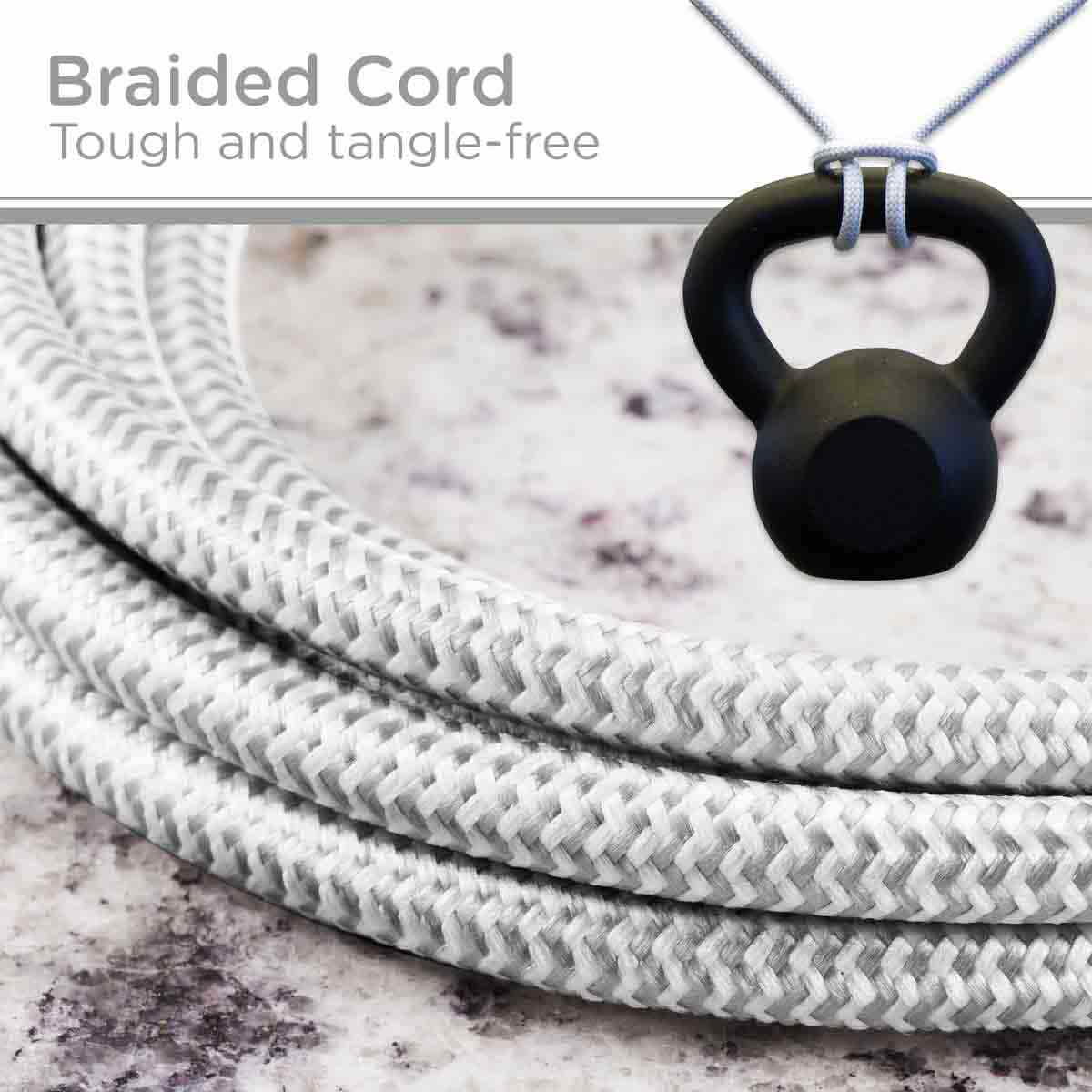 Cordinate 2-Outlet 2-USB 10ft. Braided Extension Cord with Surge Protection, White/Gray