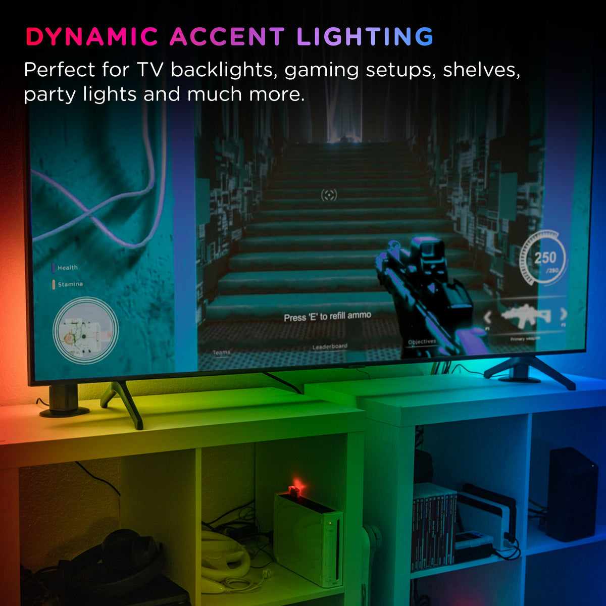 Enbrighten WiFi VIBE USB-Powered LED Color-Changing Gaming Light Bars, 2 Pack, Black