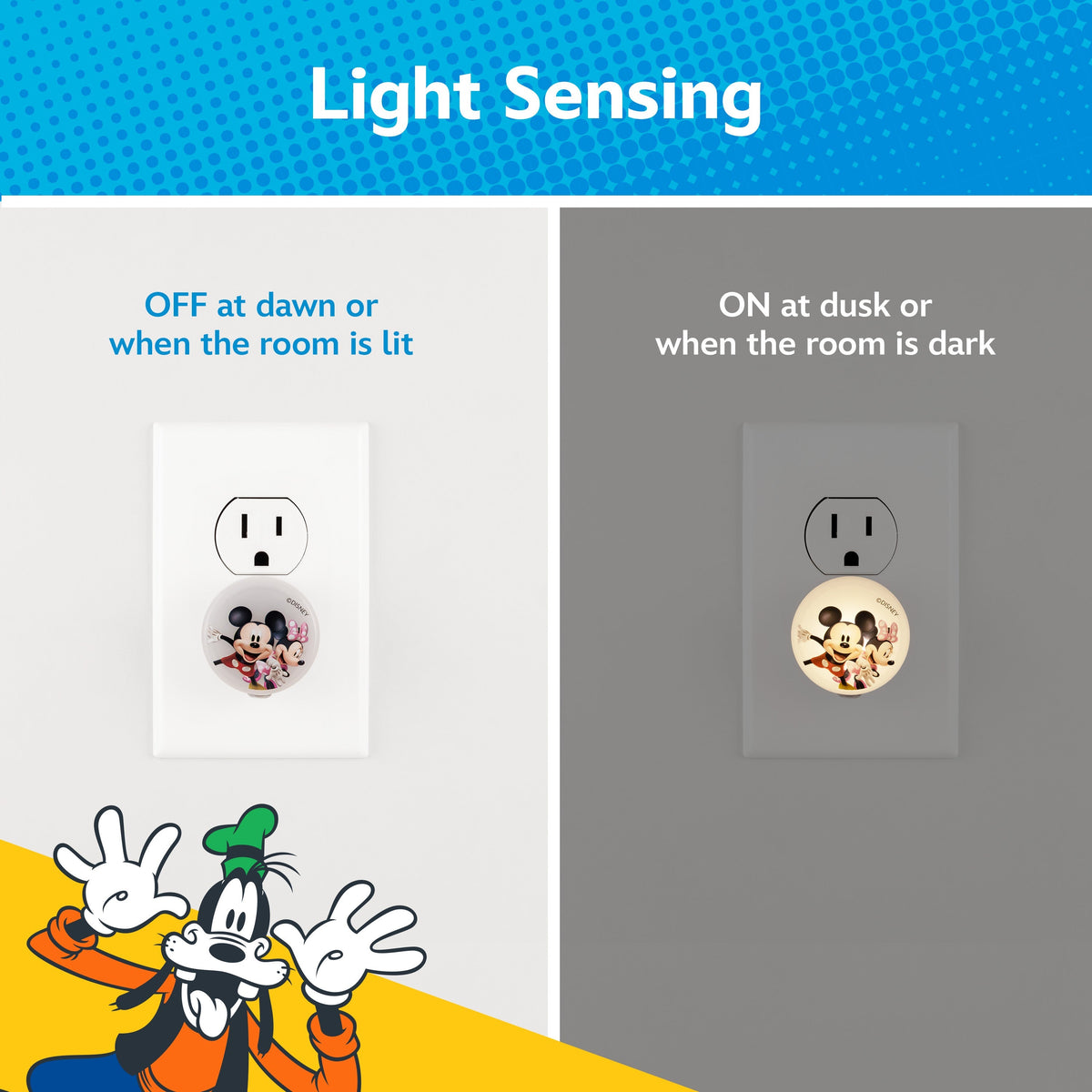 Disney Mickey and Minnie Light-Sensing GLO Dot Night Light, 2 Pack, White