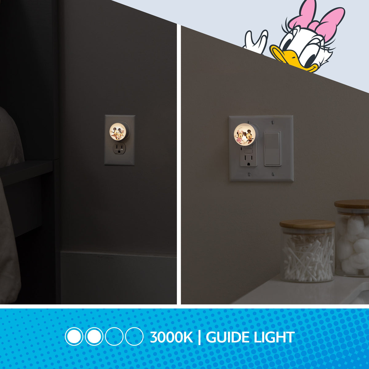 Disney Mickey and Minnie Light-Sensing GLO Dot Night Light, 2 Pack, White