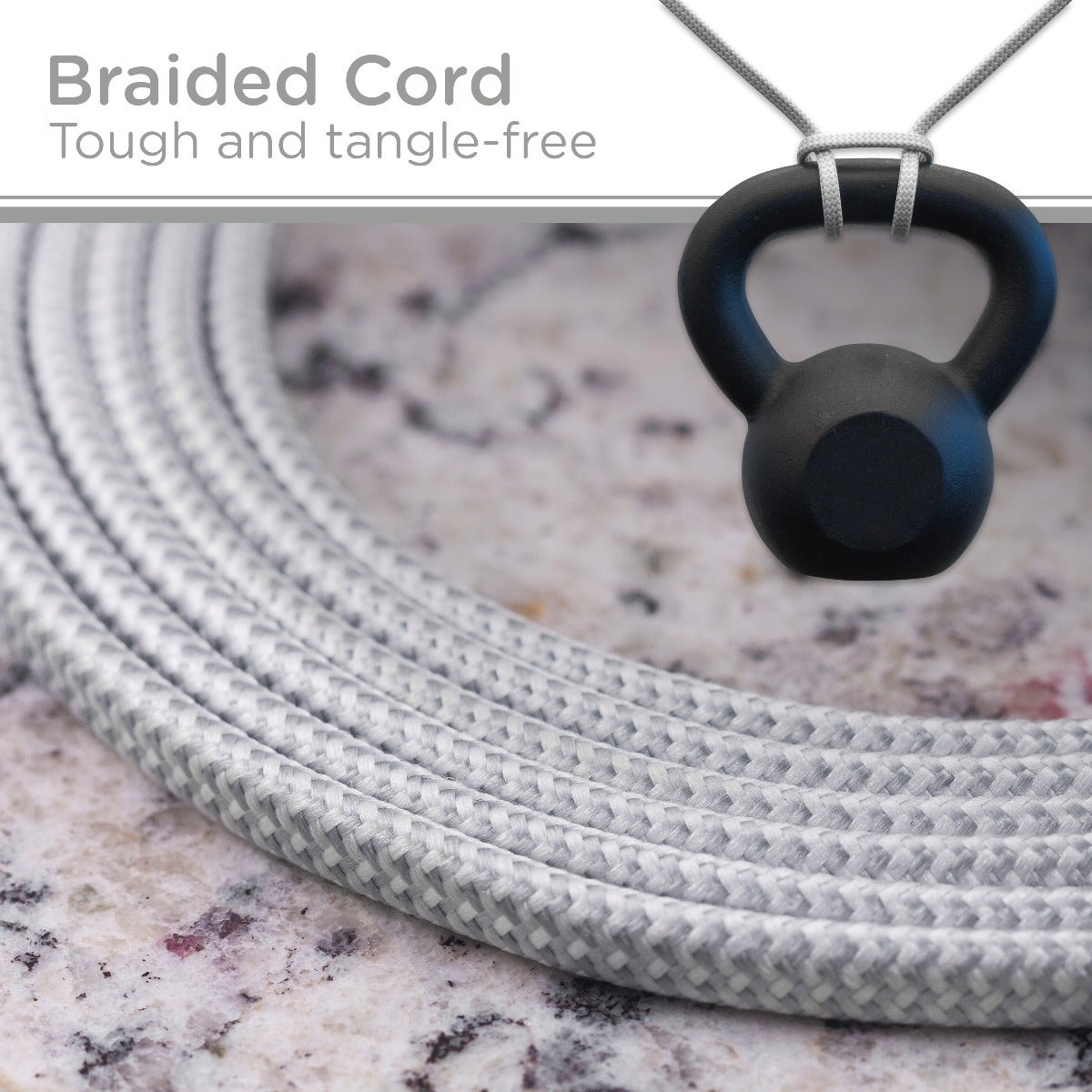 Cordinate 3-Outlet 2ft. Braided Extension Cord with Flat Plug, White/Gray