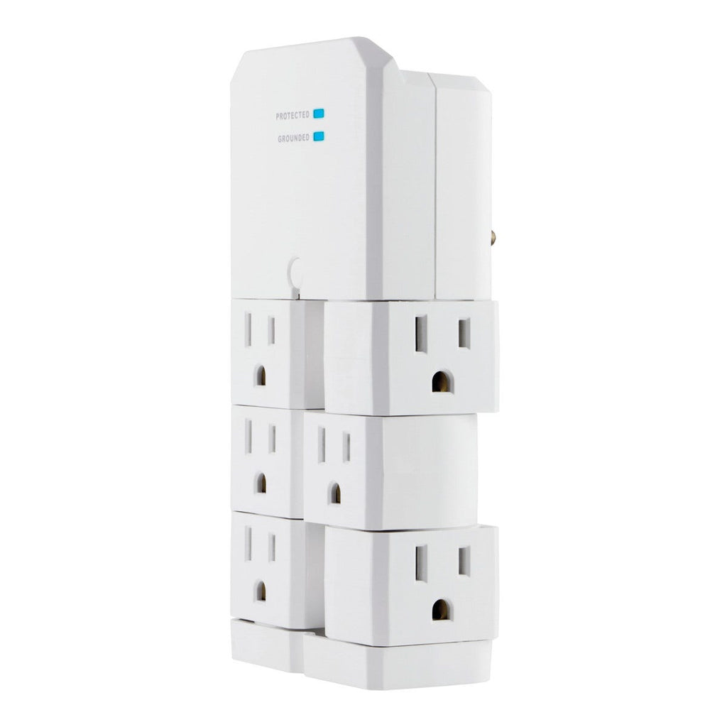 GE 6-Outlet Wall Tap with Surge Protection and Swivel Outlets, White