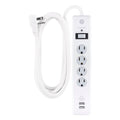 GE 4-Outlet 2-USB 8ft. Surge Protector With Twist-To-Close Safety Covers, White