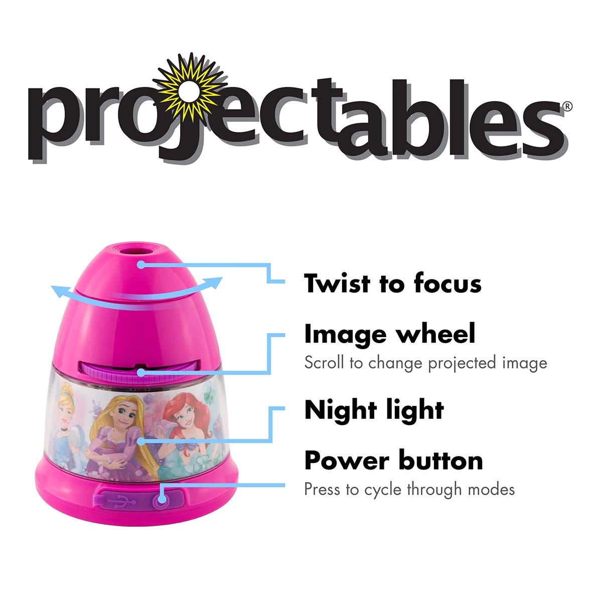 Projectables Disney Princesses Tabletop 8-Image LED Night Light, Pink