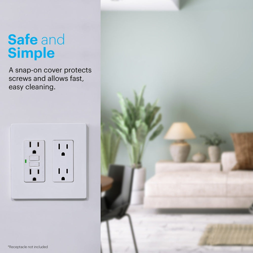Power Gear Double Rocker Screwless Light Switch Wall Plate, 5 Pack, White