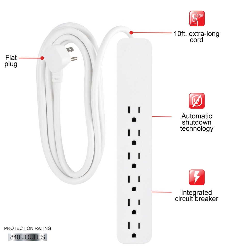 GE 6-Outlet 10ft. Surge Protector, White