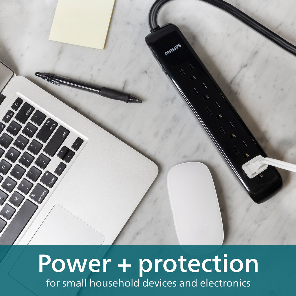 Philips 6-Outlet 4ft. Surge Protector, Black