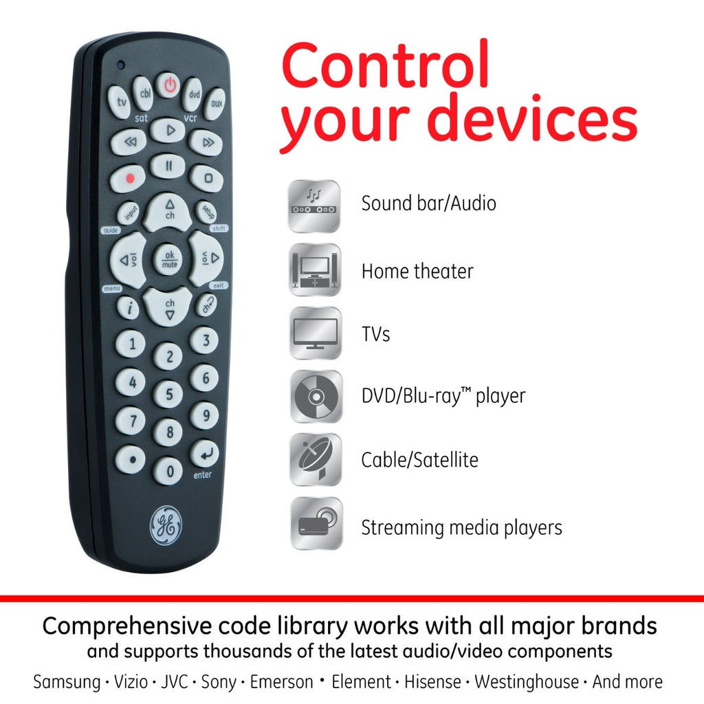 GE 4-Device Universal Remote, Black