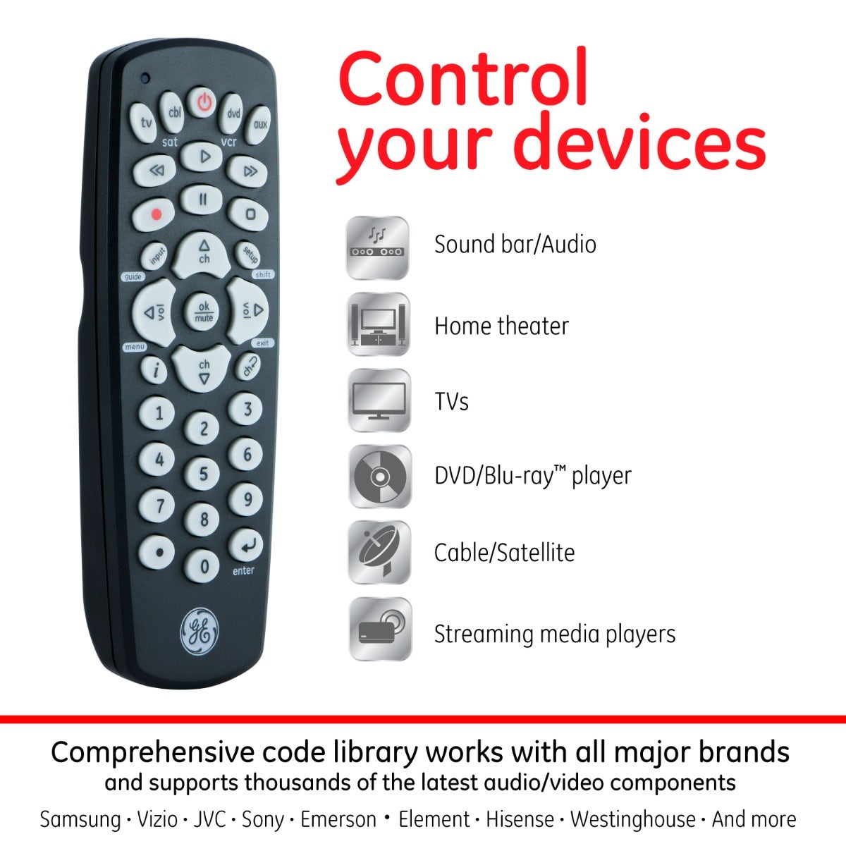 GE 4-Device Universal Remote, Black