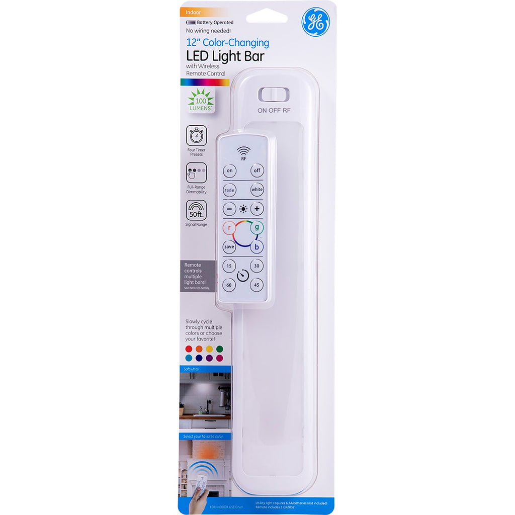 GE 12in. Battery Operated Color-Changing LED Light Bar with Remote, White
