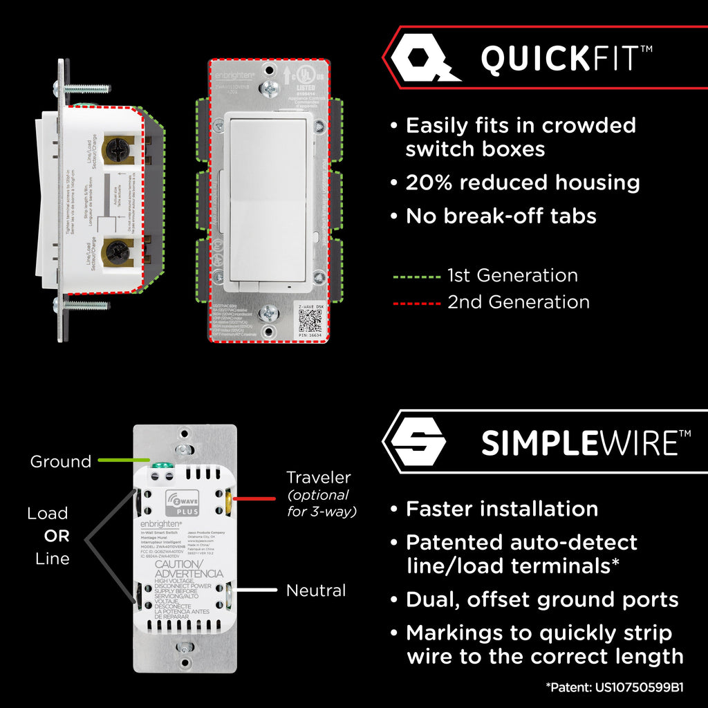 Enbrighten Z-Wave Plus Commercial Grade In-Wall Smart Paddle Switch, 700 Series, White