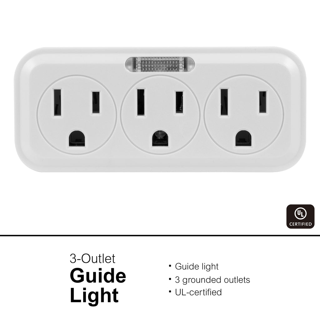 GE Guide Light 3-Outlet Tap, White