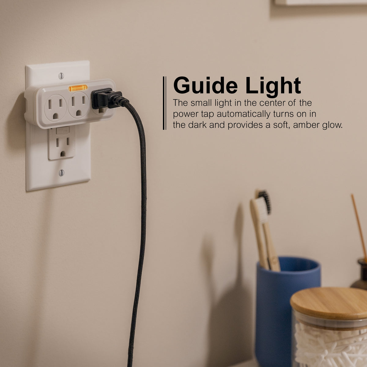 GE 3 Grounded Outlets Power Tap, Guidelight, 2 Pack, White