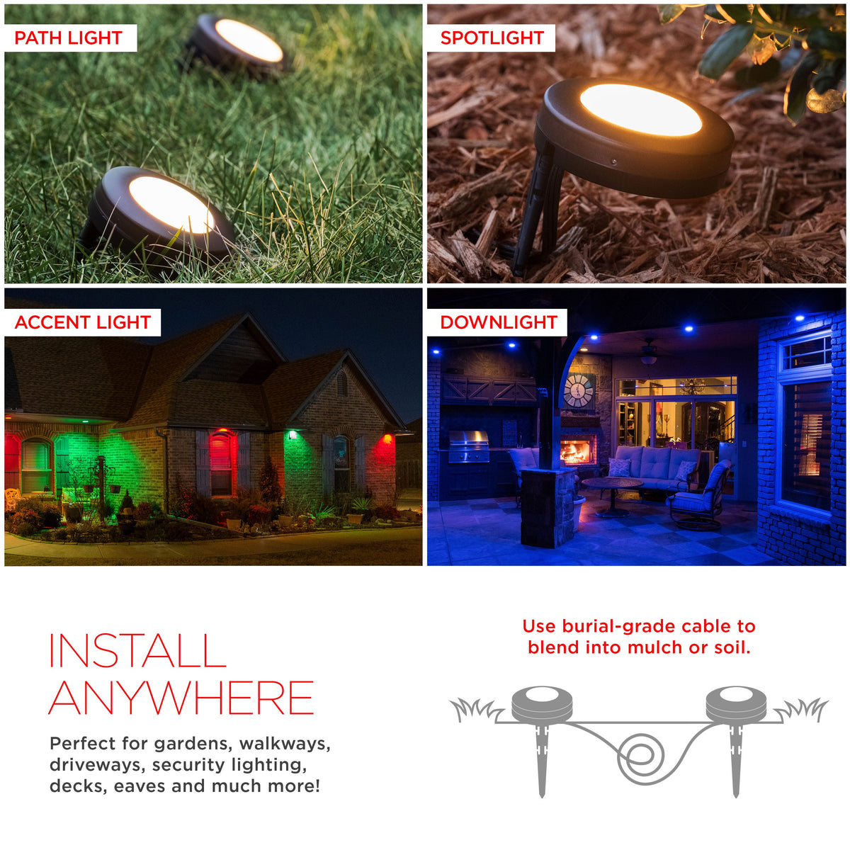 UltraPro Seasons Color-Changing LED Landscape Lights, 6 Pucks, 50ft. Black Cord