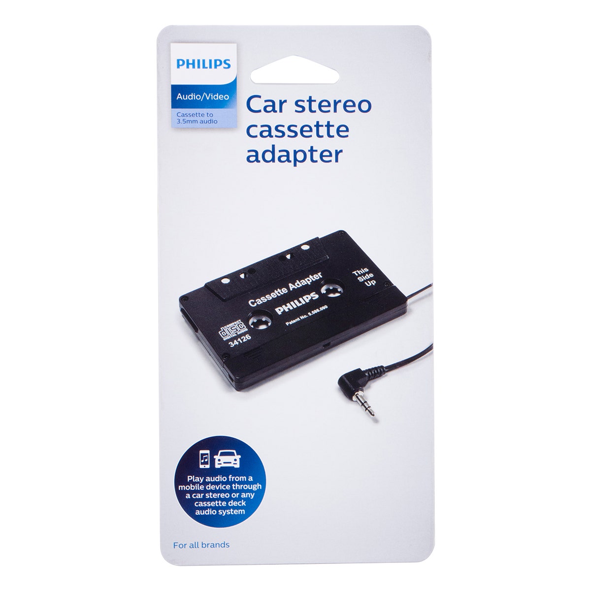 Philips Universal Cassette Adapter with 3.5mm Audio Jack, Black
