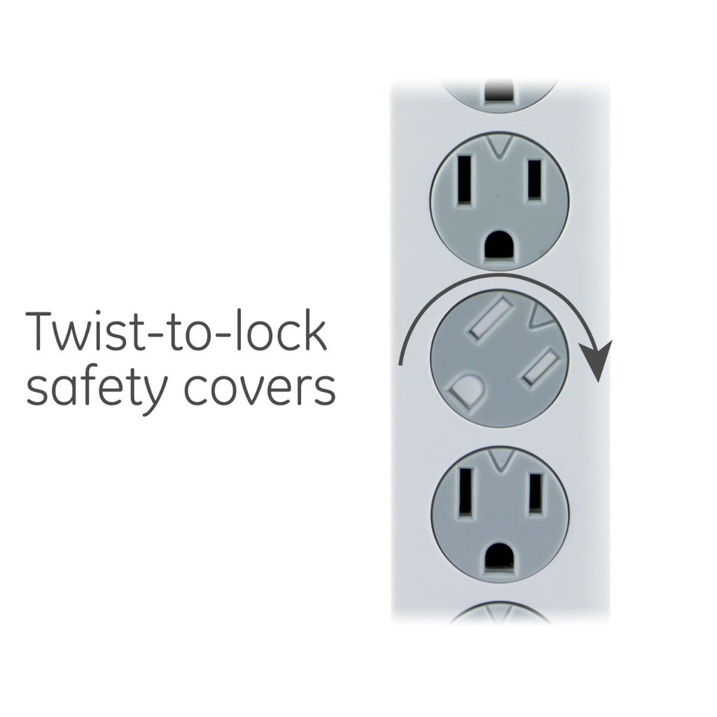GE 6-Outlet 3ft. Surge Protector with Twist-to-Close Safety Covers, White