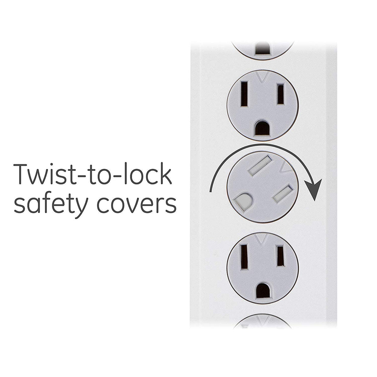 GE 6-Outlet 2ft. Surge Protector with Twist-to-Close Safety Covers, White