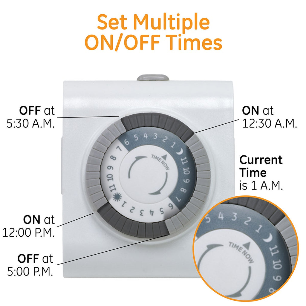 GE Indoor Plug-In 24-Hour Mechanical Timer, 3 Pack, White
