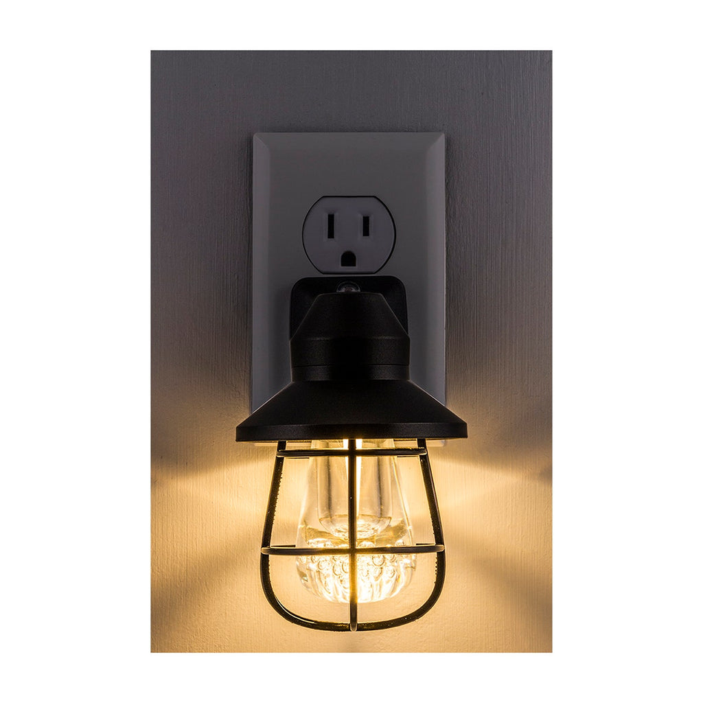 GE Vintage Cage Frame Light Sensing LED Night Light, Black, 2 Pack