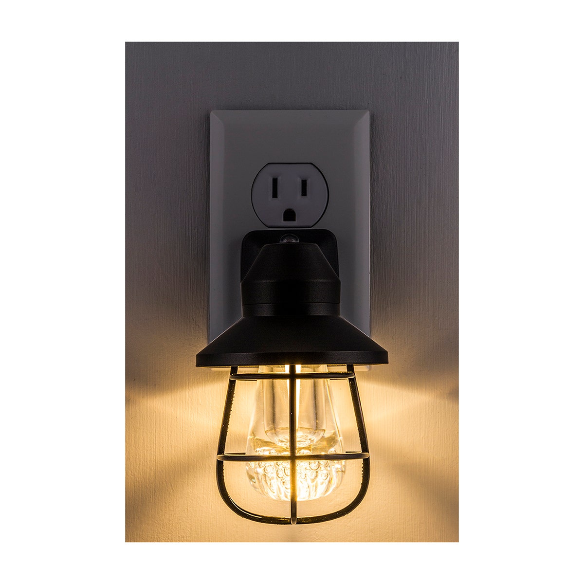 GE Vintage Cage Frame Light Sensing LED Night Light, Black