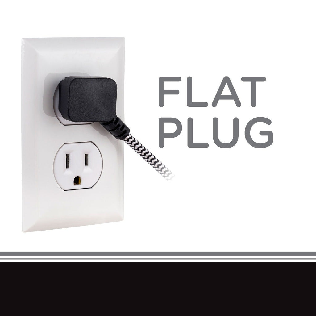 Cordinate 3-Outlet 8ft. Braided Extension Cord with Flat Plug, Black/White