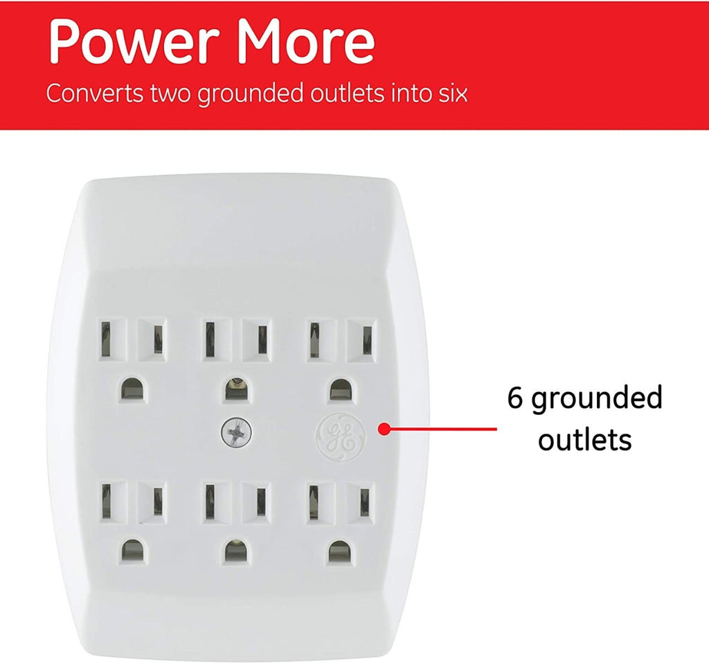 GE 6-Outlet Wall Tap, 5 Pack, White