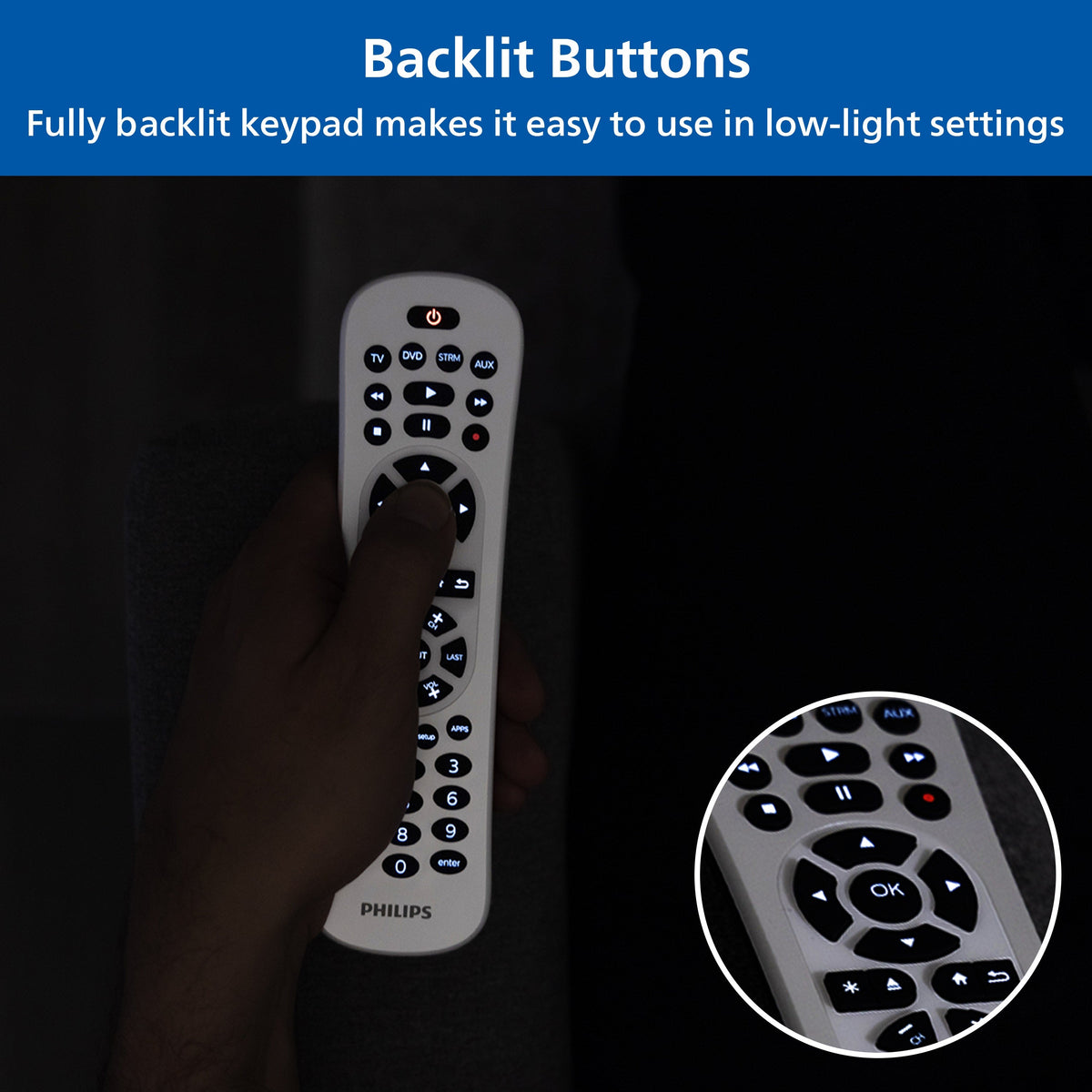 Philips 4-Device Backlit Universal Remote, White