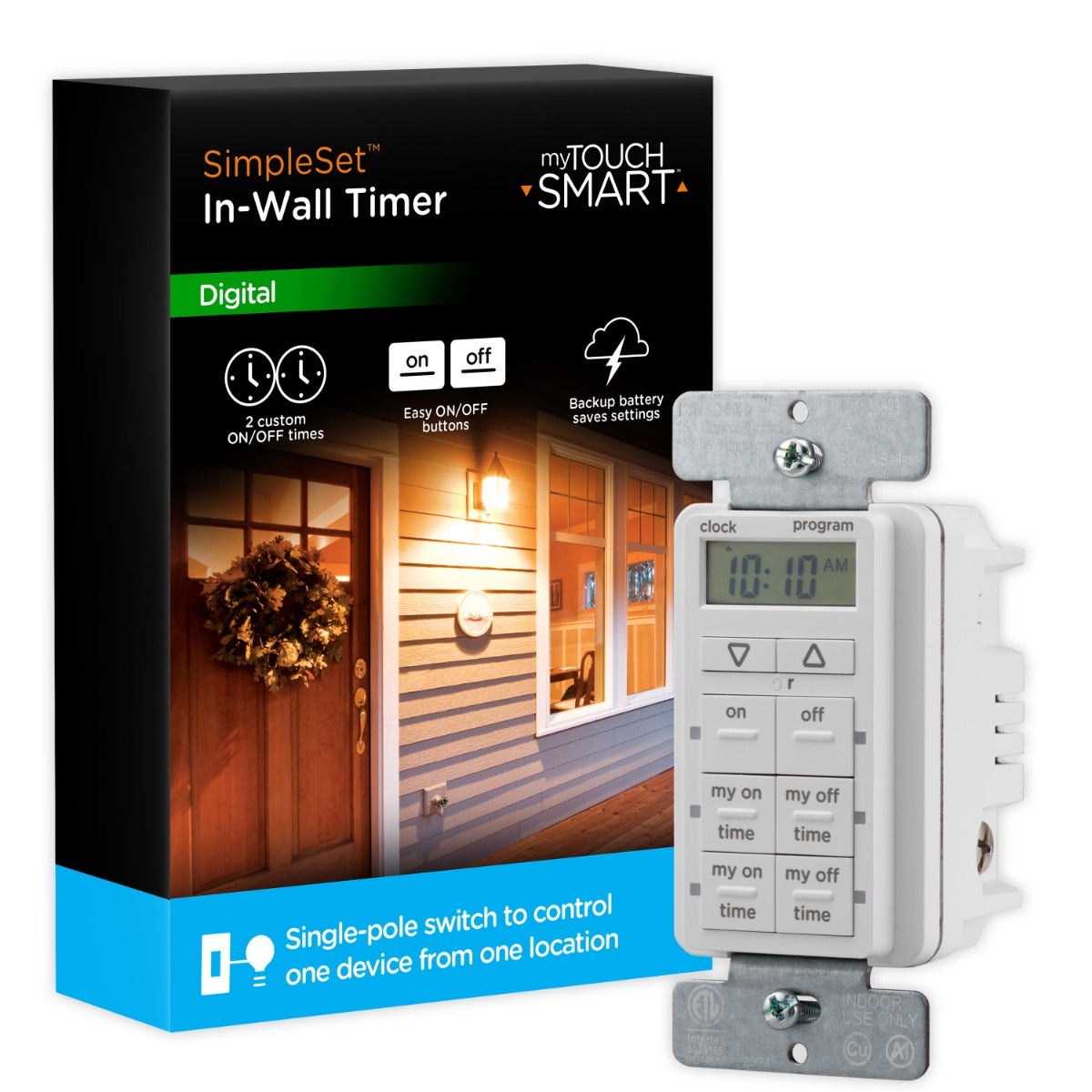 myTouchSmart Indoor In-Wall Simple Set Digital Timer, White