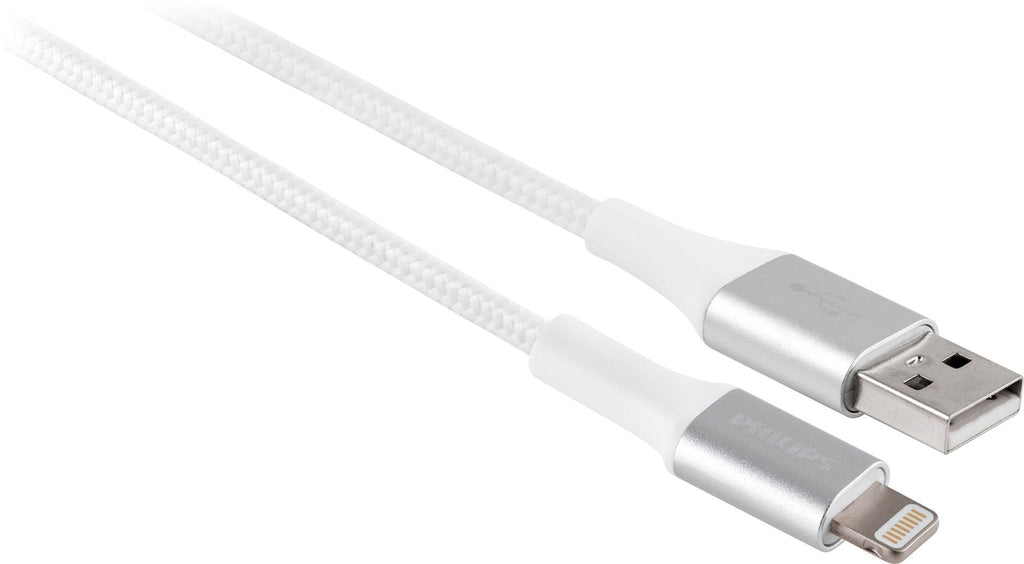 Philips 6ft. USB-A Lightning Charging Cable with Braided Cord, White