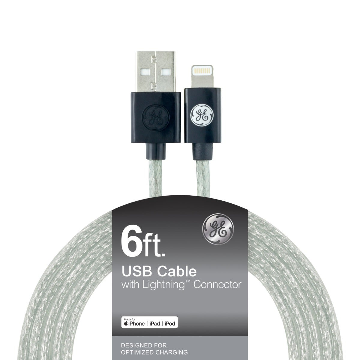 GE 6ft. USB-A Lightning Charging Cable, Silver