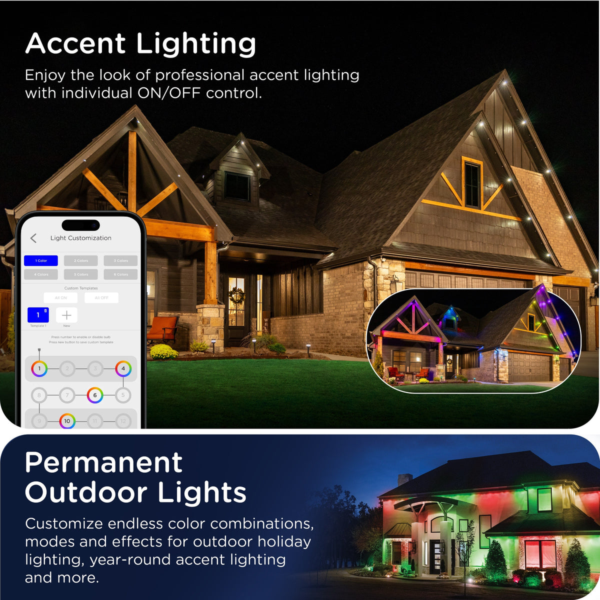 Enbrighten WiFi VIBE Color-Changing Permanent Outdoor Eternity Eave Lights, 36 Lights, 50ft. Black Cord