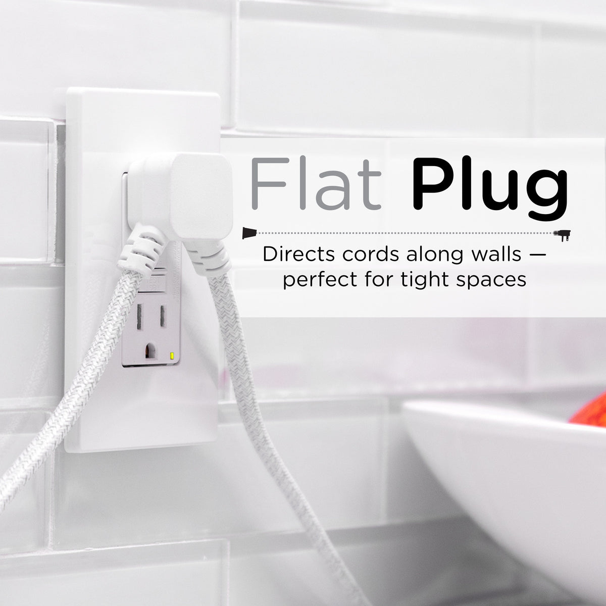 Cordinate 3-Outlet 12ft. Dual Split Extension Cord Braided, Indoor, White