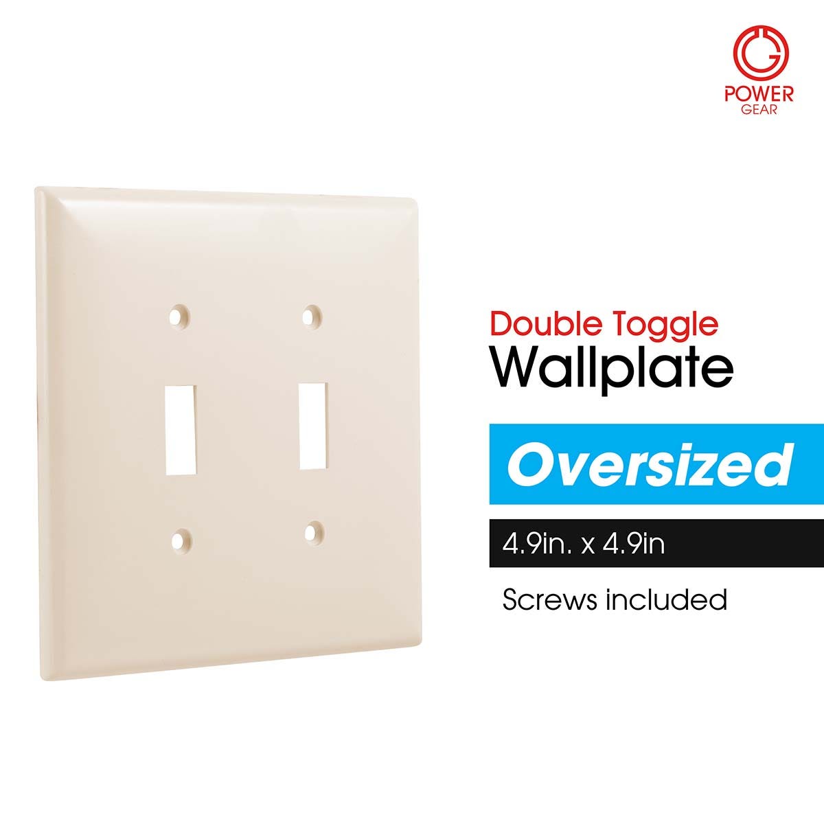 Power Gear Double Toggle Light Switch Wall Plate, Light Almond