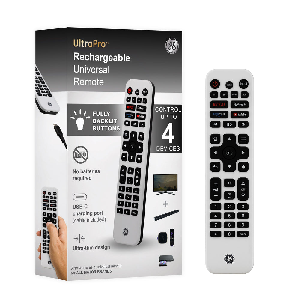 GE 4-Device Rechargeable Backlit Universal Remote, White