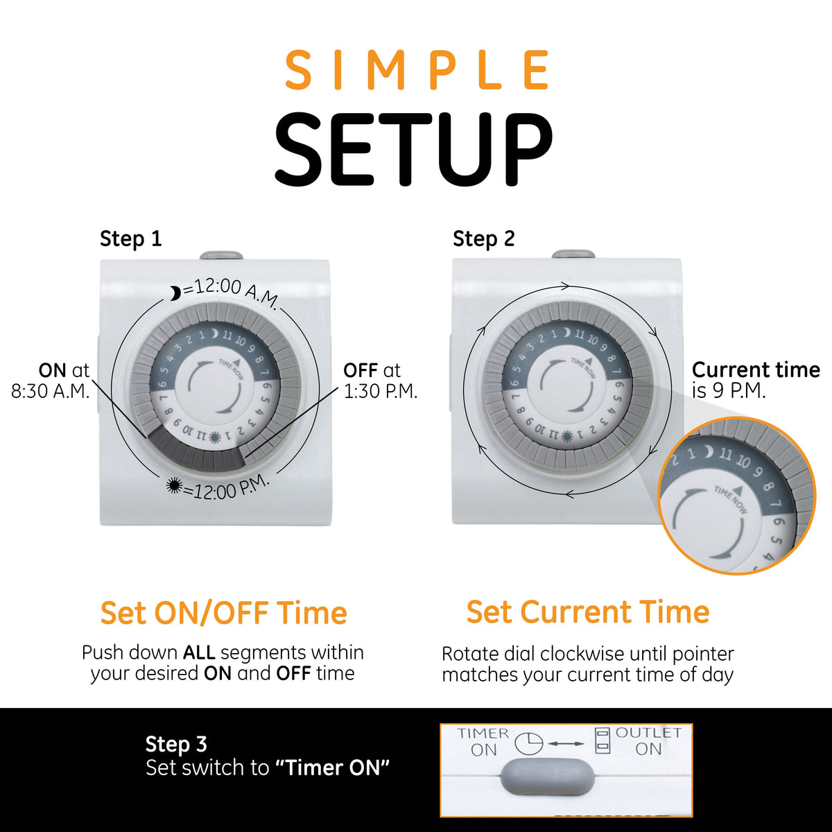 GE Indoor Plug-In 24-Hour Mechanical Timer, White, 4 Pack