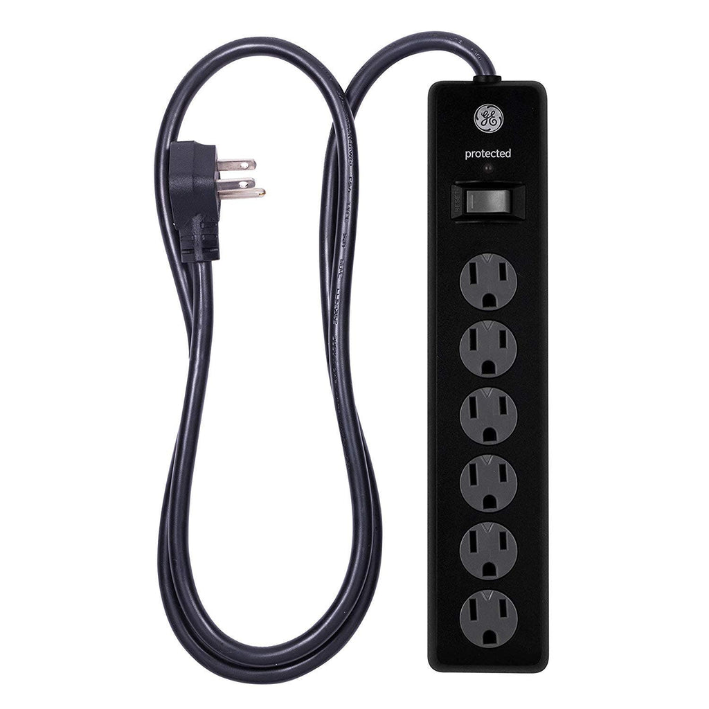 GE 6-Outlet 4ft. Surge Protector with Twist-to-Close Safety Covers, Black