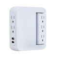 GE 5-Outlet 2-USB Wall Tap with Surge Protection and Swivel Outlets, White