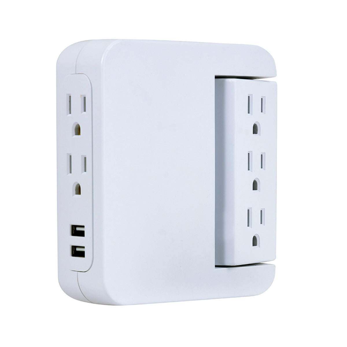 GE 5-Outlet 2-USB Wall Tap with Surge Protection and Swivel Outlets, White