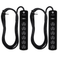 GE 6-Outlet 8ft. Surge Protector with Twist-to-Close Safety Covers, 2 Pack, Black