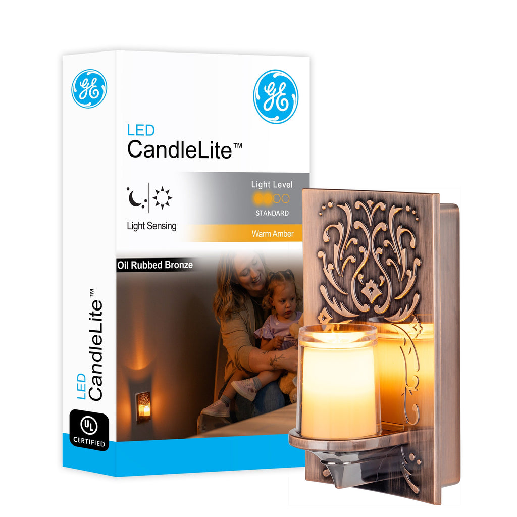 GE CandleLite Light Sensing LED Night Light, Oil-Rubbed Bronze