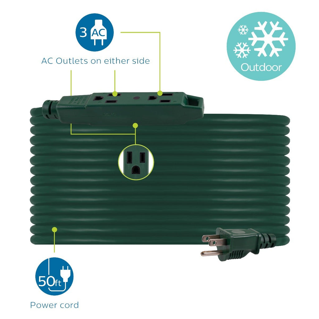 Philips 3-Outlet 25ft. Outdoor Extension Cord with Power Block, Green