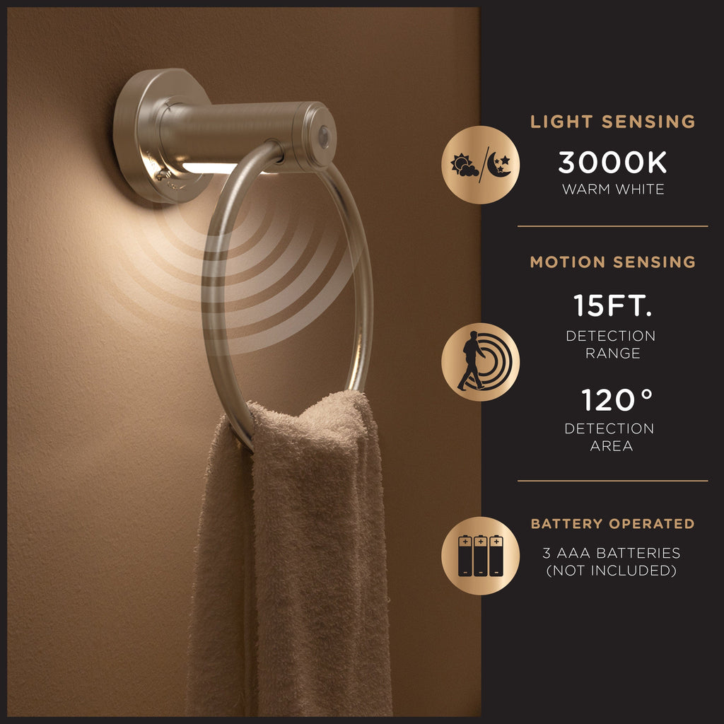Enbrighten LED Motion Sensing Towel Ring Light, Brushed Nickel